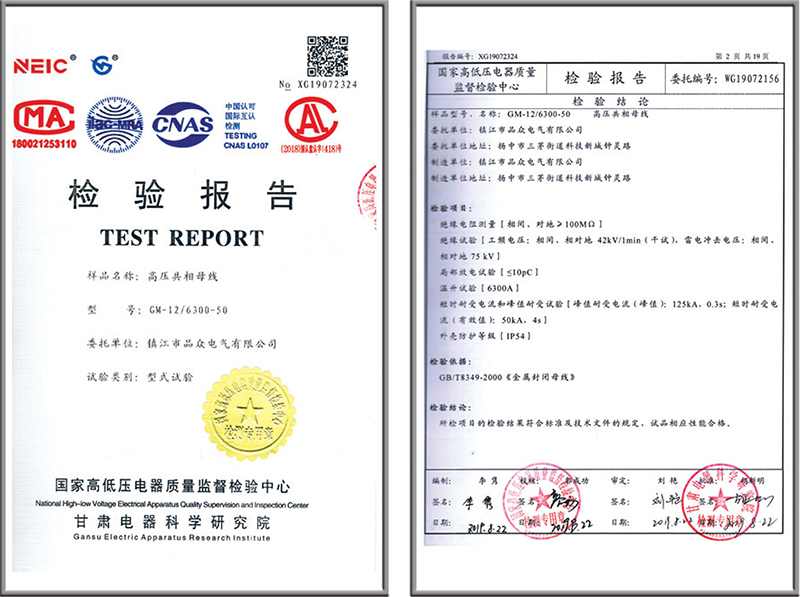 GM-12高壓共箱母線(xiàn)檢驗(yàn)報(bào)告